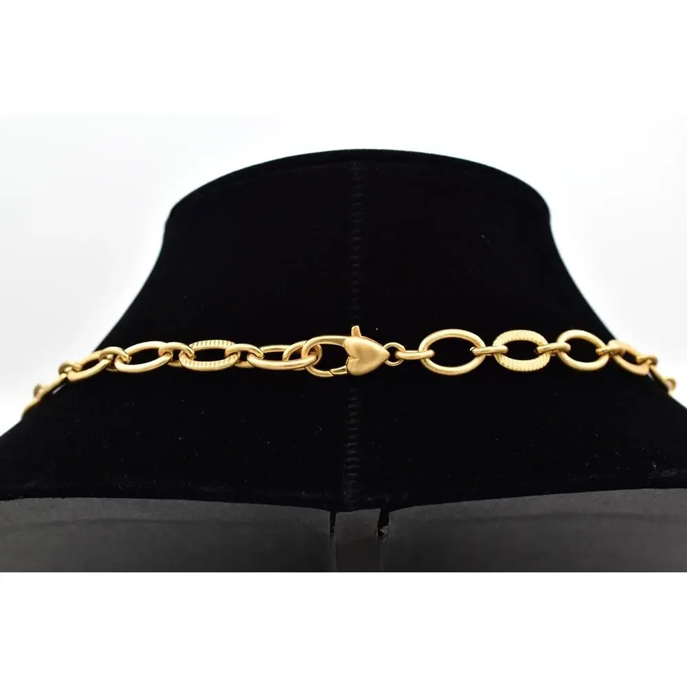 Brighton Chunky Station Necklace Brushed Gold Blue Crystal Contempo Belt BinBJ